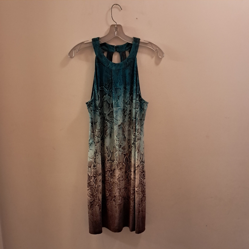White House Black Market Teal Ombre Snake-Print Sleeveless Midi Dress
